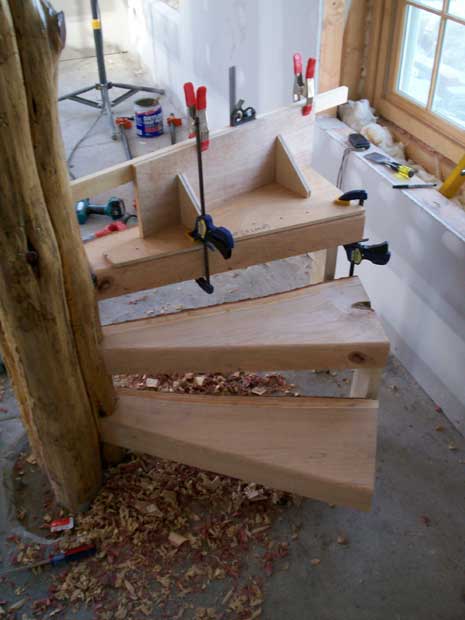 Handcrafted Solid Wood Cherry and Cedar Spiral Stairs In-Process