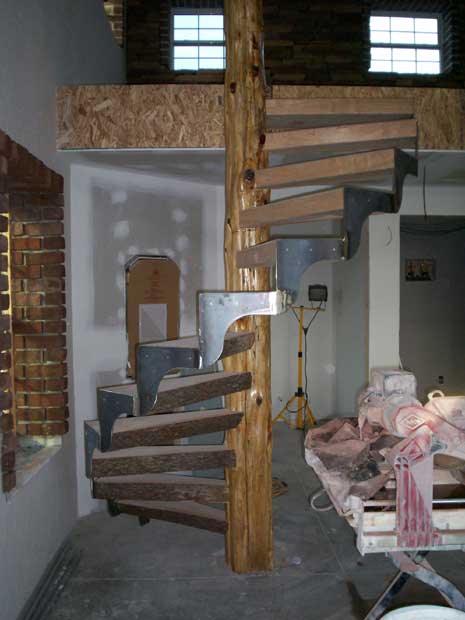 Handcrafted Solid Wood Cherry and Cedar Spiral Stairs In-Process