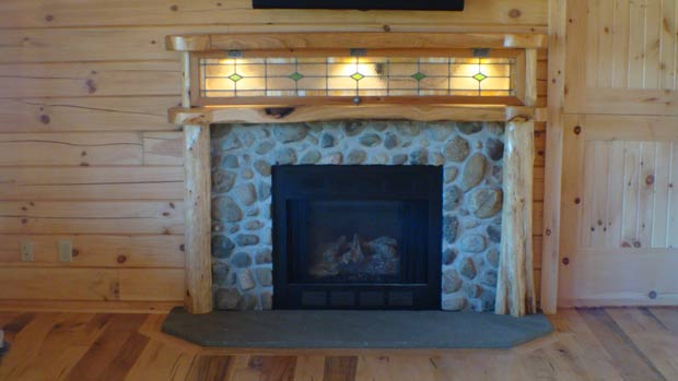 Soild Cherry Mantel with Cedar Columns and Antique Window