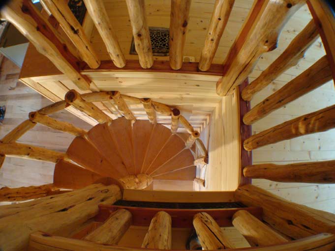 Cherry and Cedar Spiral Stairs 2nd Floor Down