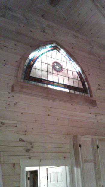 Lighted Stained Glass Church Window with Sycamore Frame