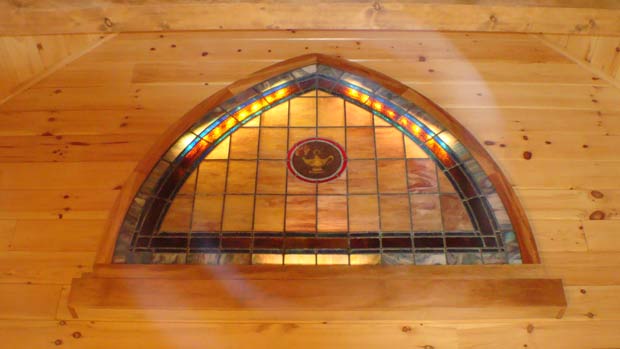 Lighted Stained Glass Church Window with Sycamore Frame