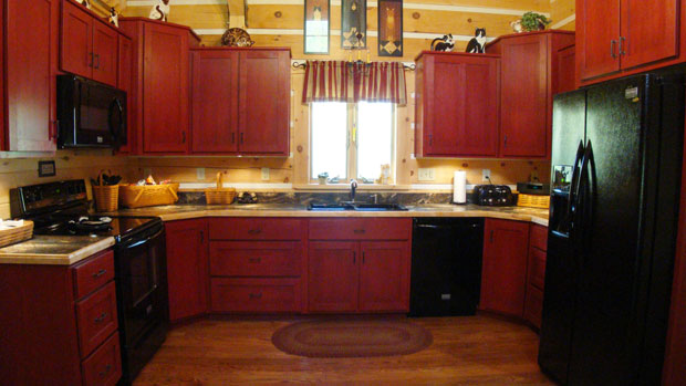 Hand Crafted Solid Cherry (Stained Cabin Red) Kitchen Cabinets: Shank