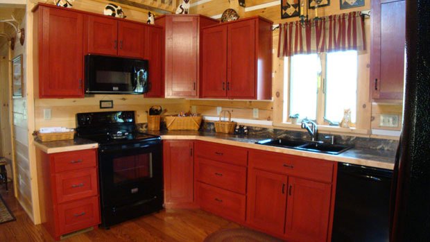 Hand Crafted Solid Cherry (Stained Cabin Red) Kitchen Cabinets: Shank