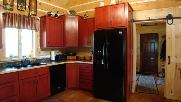 Hand Crafted Solid Cherry (Stained Cabin Red) Kitchen Cabinets: Shank