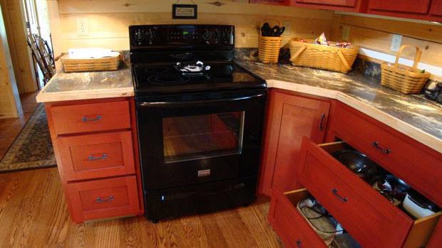 Hand Crafted Solid Cherry (Stained Cabin Red) Kitchen Cabinets: Shank