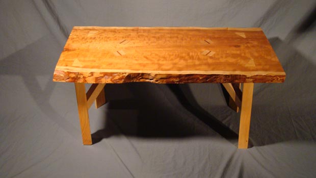 Solid Cherry Slab With Pine and Oak Mortised Legs